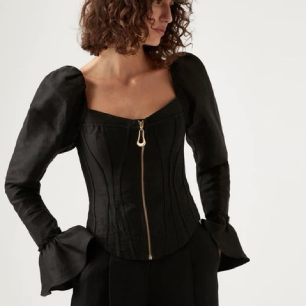 Aje Giselle Puff Sleeve zippered blouse